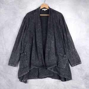 Jess Jane Cardigan Womens 2X Washed Black Open Front Draped Relaxed Lagenlook